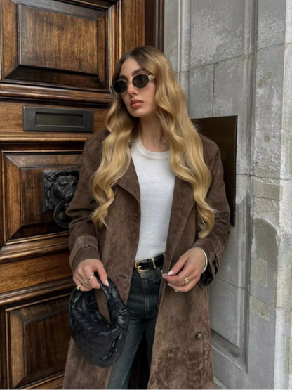 Long Belted Suede Coat