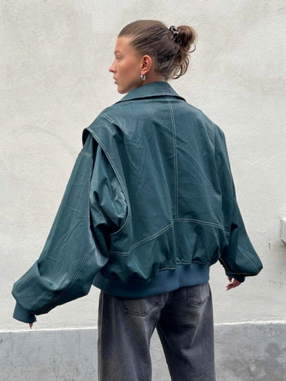 Blouson Zippé Décontracté en Similicuir