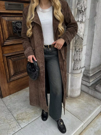 Long Belted Suede Coat