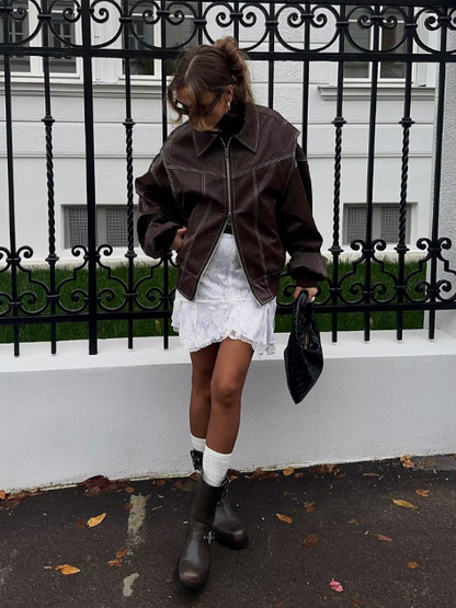 Casual Faux Leather Zip Up Jacket