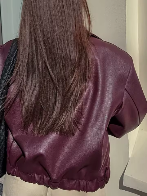 Burgundy Faux Leather Zip-Up Jacket